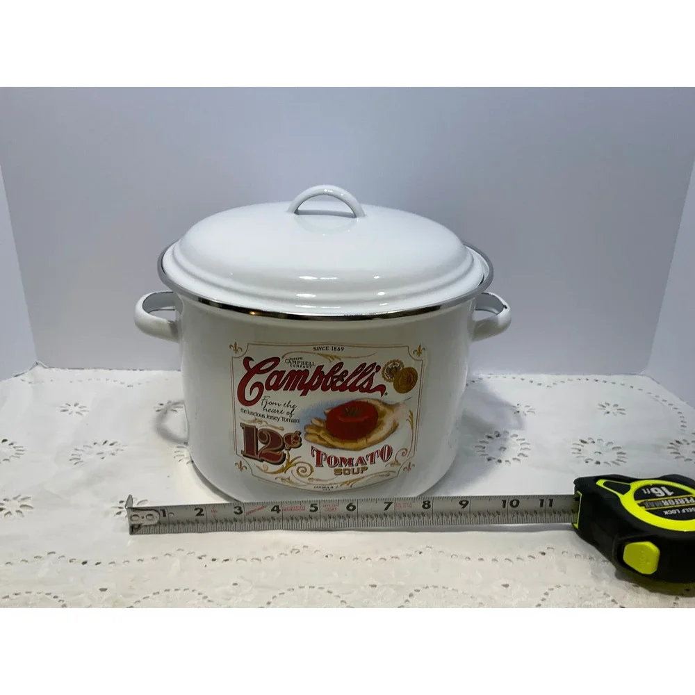 Campbells Soup Enamelware Set Stockpot Saucepan Mugs Ladle Vintage Style 5pc